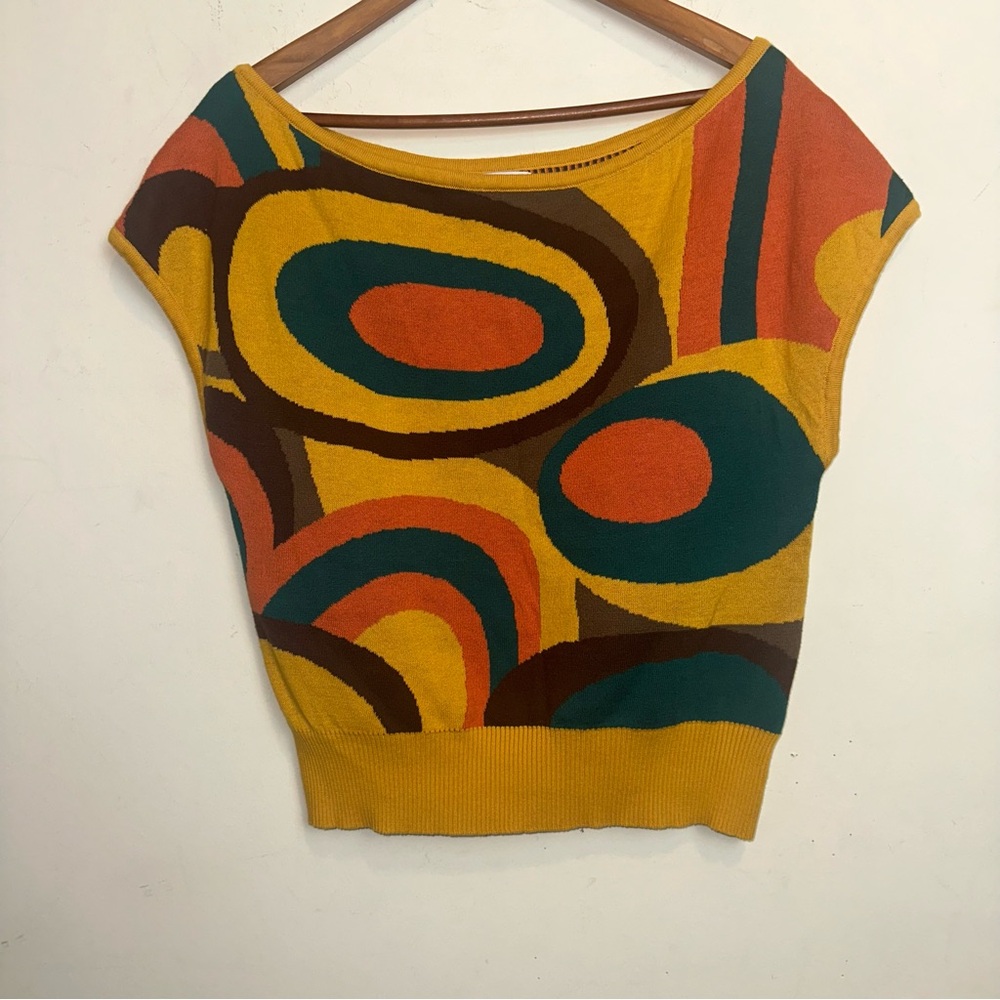OXKNIT Womens Med Floral Jacquard  Slant Shoulder Sweater Geometric Disco Y2K - Picture 4 of 9